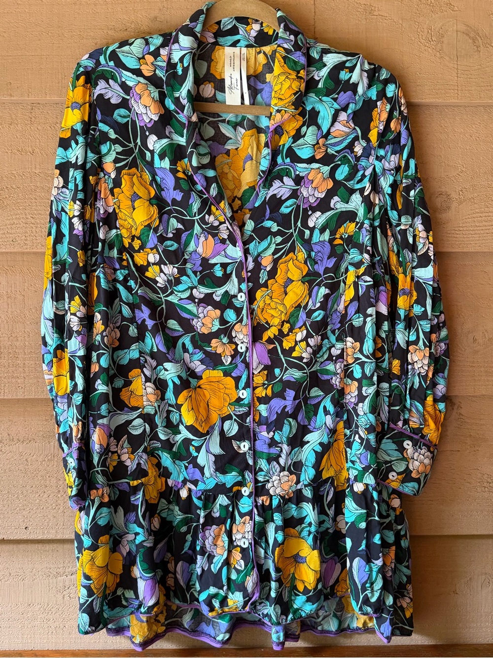 Anthropologie Alexandra Farmer Floral Ruffle Button Down Sleep Shirt Top Small